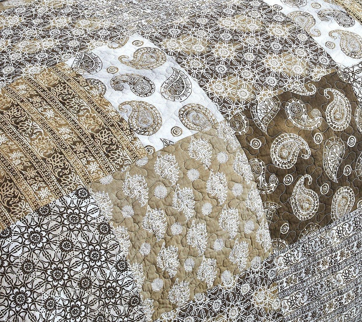 DaDa Bedding Bohemian Olive Brown Moroccan Paisley Floral Filigree Patchwork Cotton Bedspread Set (JHW-885) DaDalogy Bedding Collection