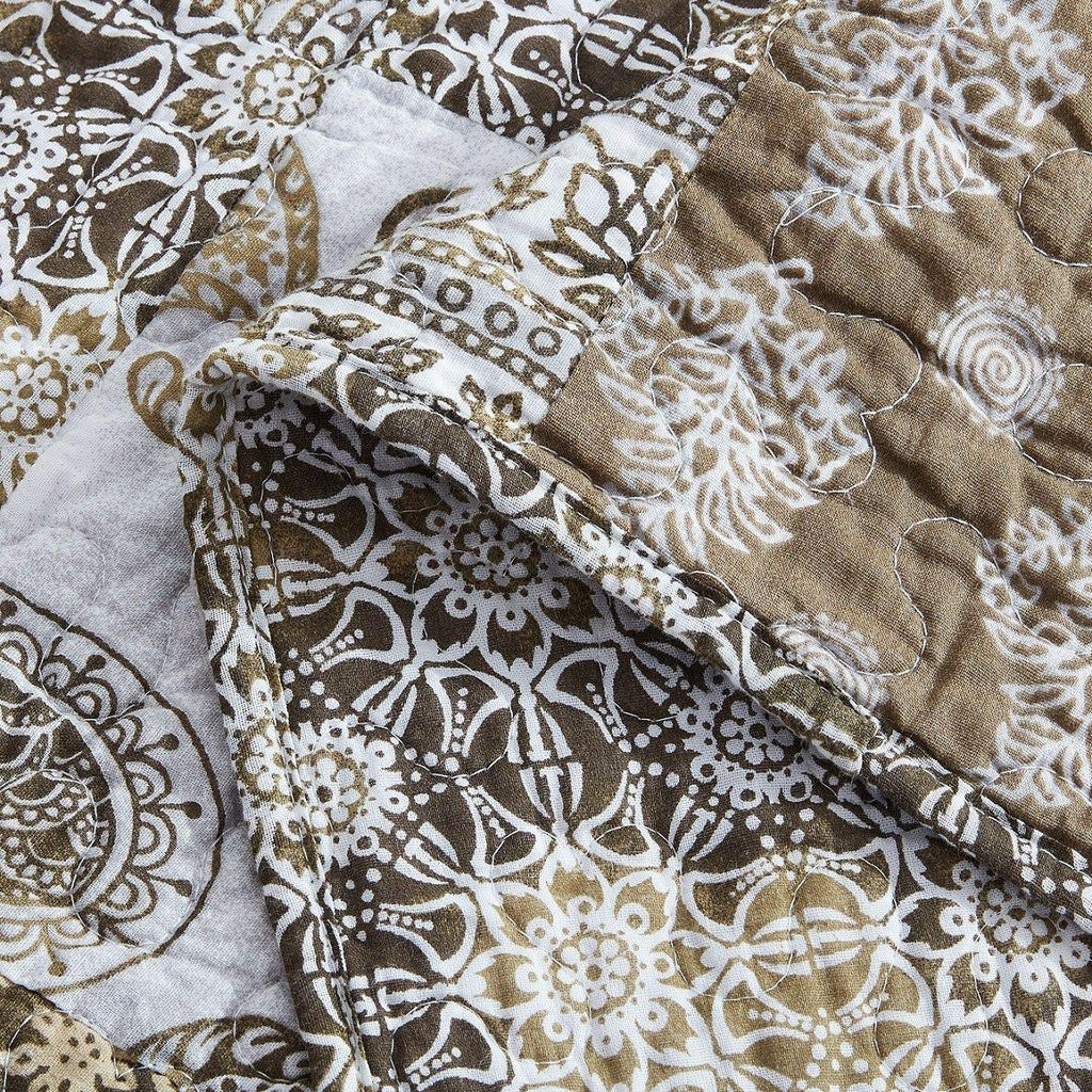 DaDa Bedding Bohemian Olive Brown Moroccan Paisley Floral Filigree Patchwork Cotton Bedspread Set (JHW-885) DaDalogy Bedding Collection