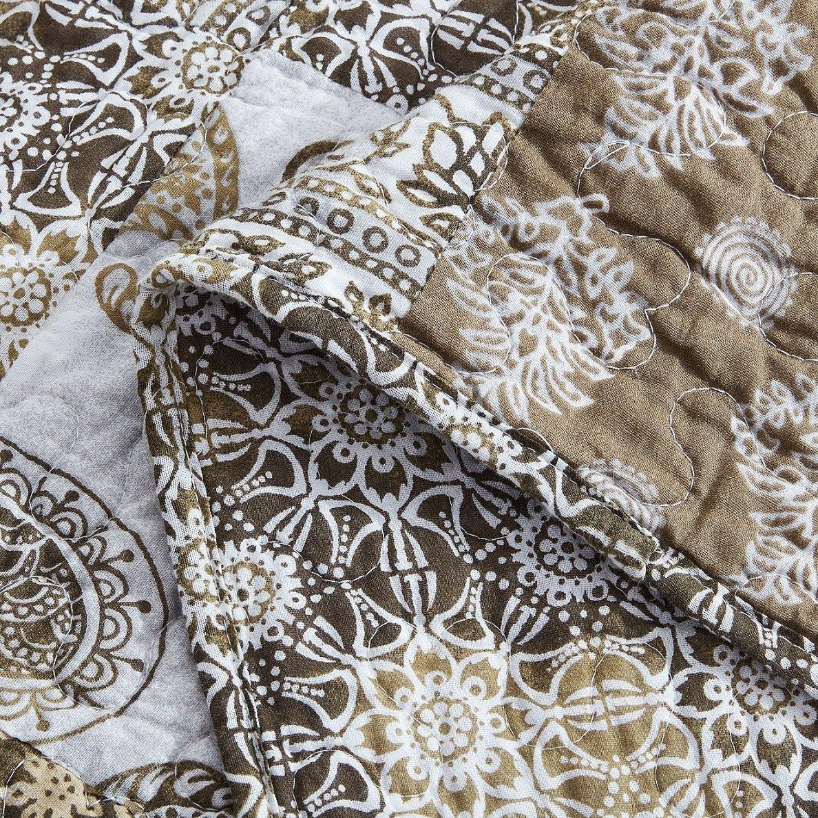 DaDa Bedding Bohemian Olive Brown Moroccan Paisley Floral Filigree Patchwork Cotton Bedspread Set (JHW-885) DaDalogy Bedding Collection