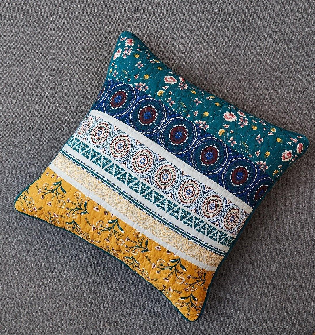 DaDa Bedding Bohemian Patchwork Bed of Wild Flowers Floral Gardenia Euro Pillow Sham Cover, 26" x 26" (JHW886) DaDalogy Bedding Collection