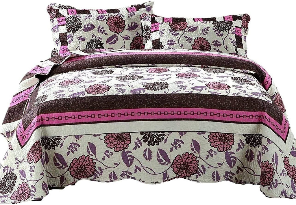 DaDa Bedding Bohemian Purple Blooms Floral Garden Pink Brown Bedspread Set (KBJ1629) DaDalogy Bedding Collection