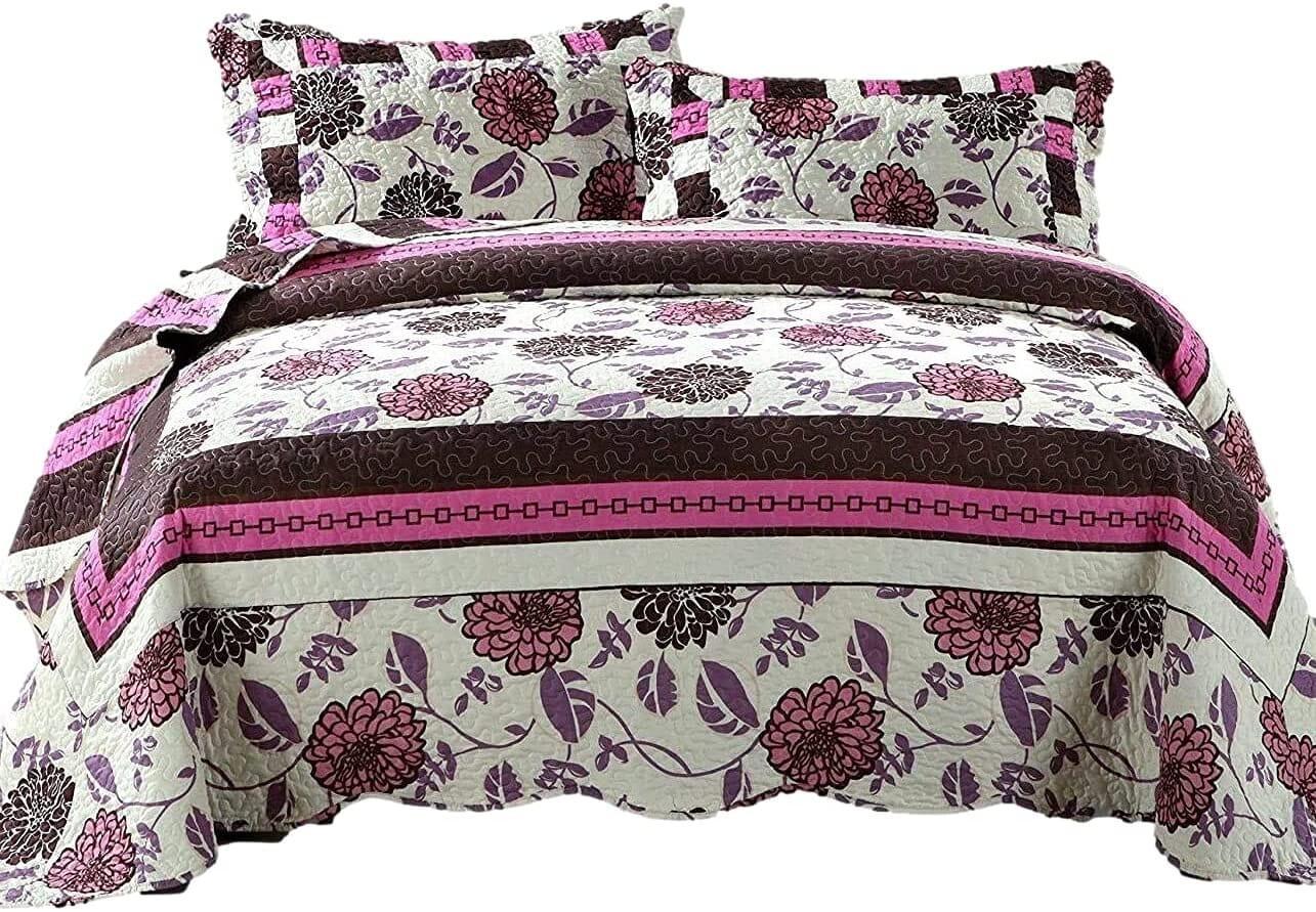DaDa Bedding Bohemian Purple Blooms Floral Garden Pink Brown Bedspread Set (KBJ1629) DaDalogy Bedding Collection