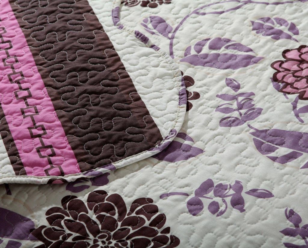 DaDa Bedding Bohemian Purple Blooms Floral Garden Pink Brown Bedspread Set (KBJ1629) DaDalogy Bedding Collection