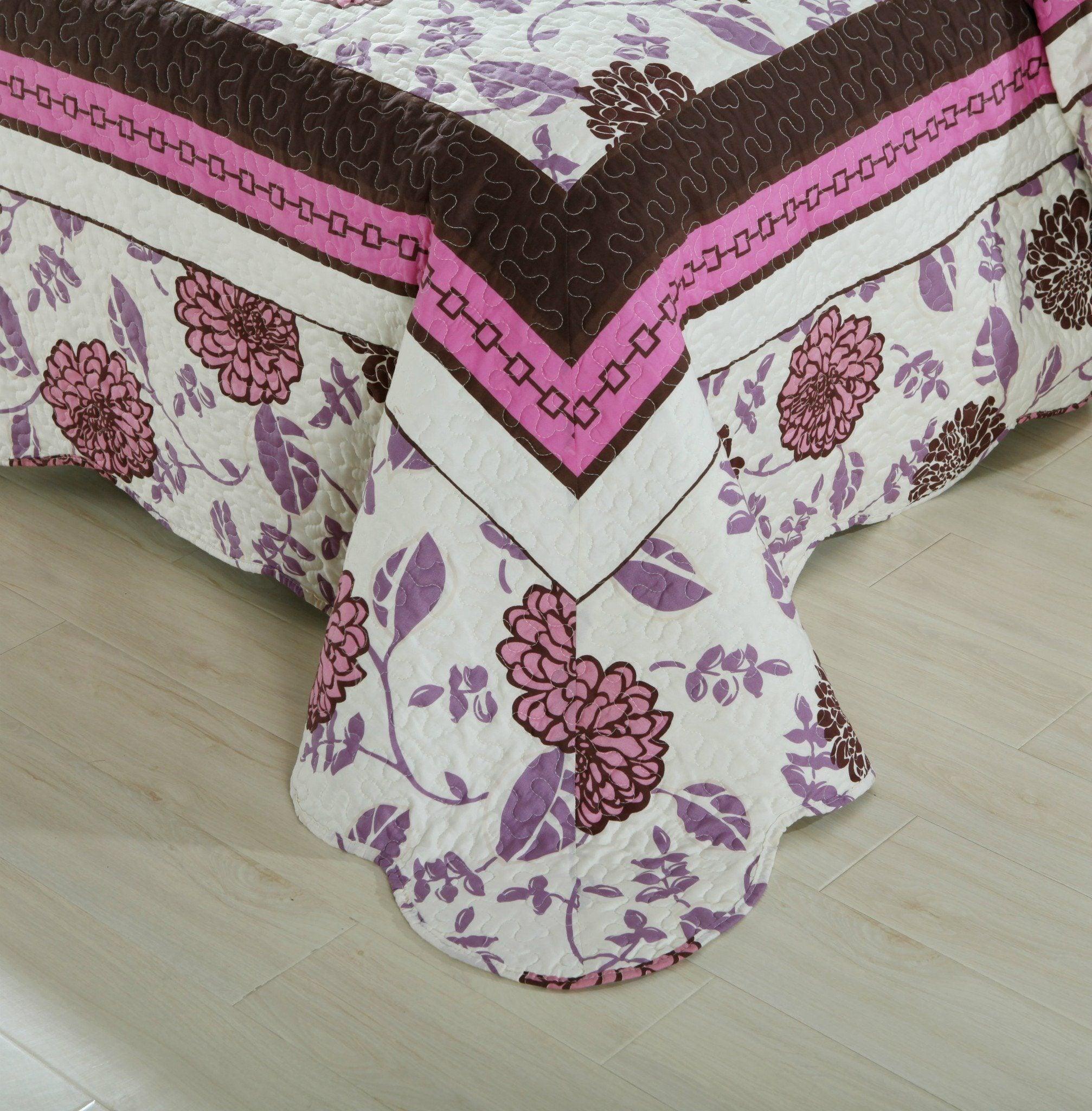 DaDa Bedding Bohemian Purple Blooms Floral Garden Pink Brown Bedspread Set (KBJ1629) DaDalogy Bedding Collection