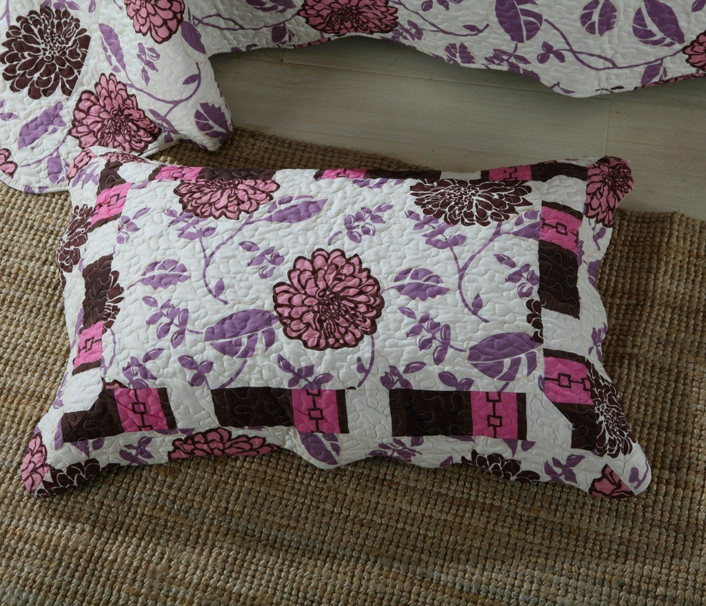DaDa Bedding Bohemian Purple Blooms Floral Garden Pink Brown Bedspread Set (KBJ1629) DaDalogy Bedding Collection