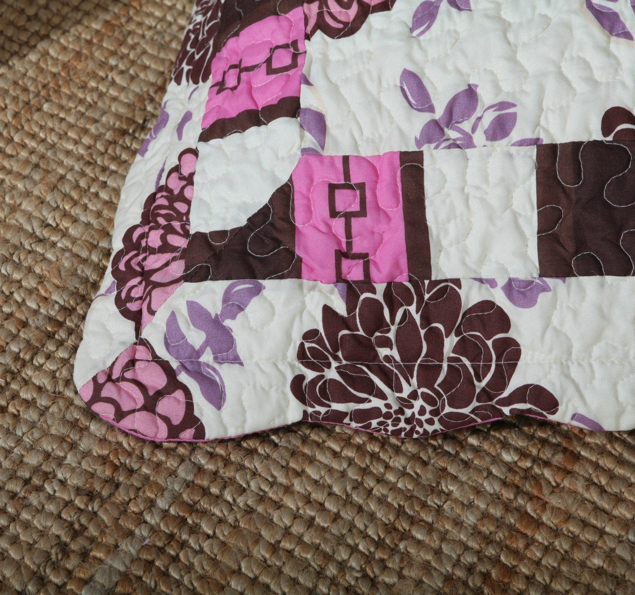 DaDa Bedding Bohemian Purple Blooms Floral Garden Pink Brown Bedspread Set (KBJ1629) DaDalogy Bedding Collection