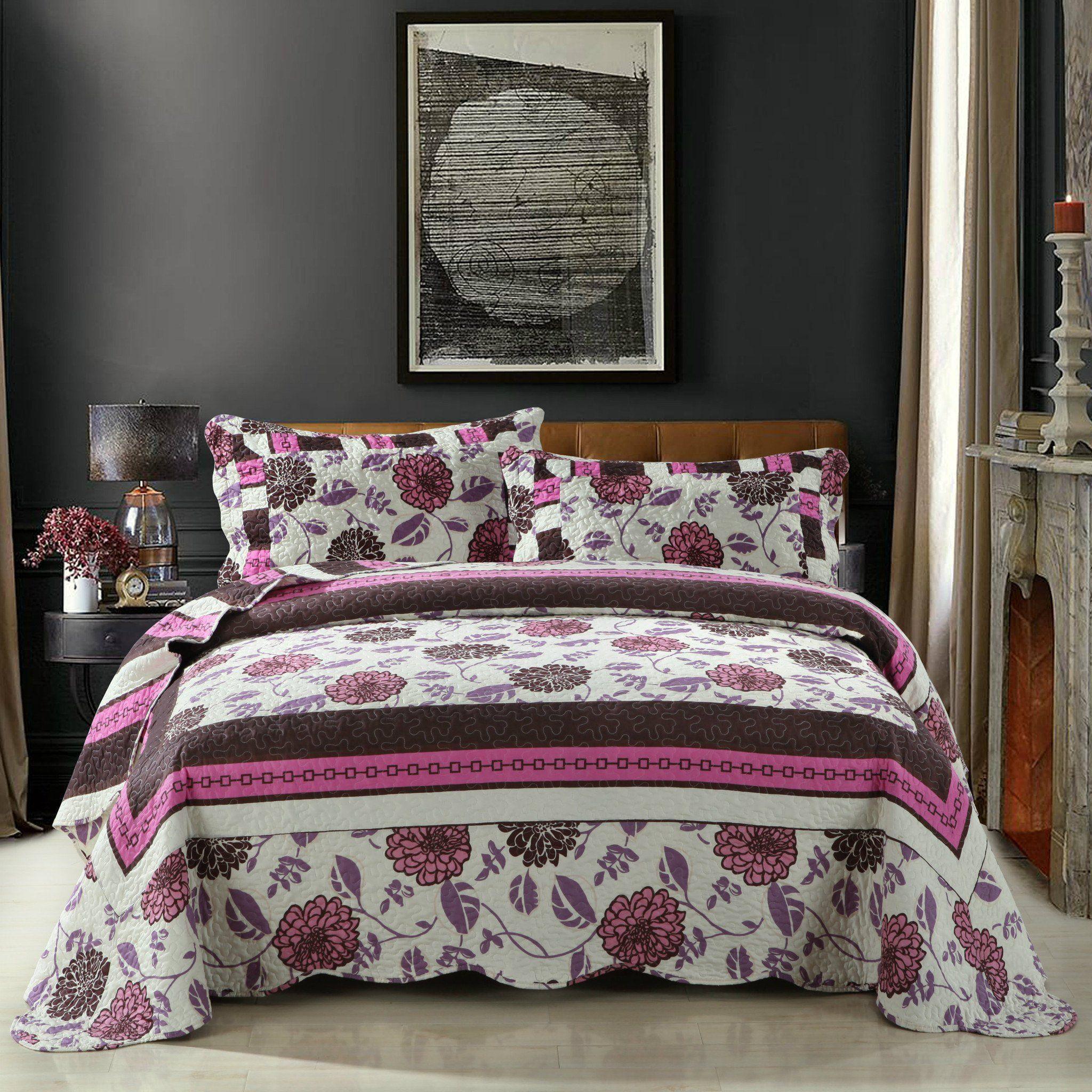 DaDa Bedding Bohemian Purple Blooms Floral Garden Pink Brown Bedspread Set (KBJ1629) DaDalogy Bedding Collection