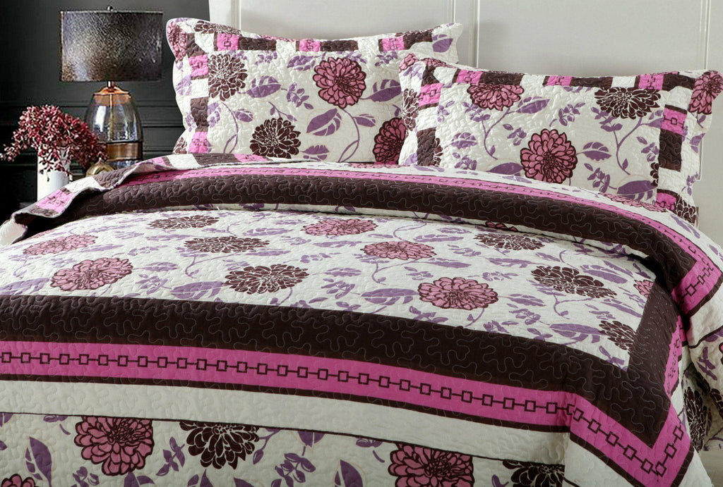 DaDa Bedding Bohemian Purple Blooms Floral Garden Pink Brown Bedspread Set (KBJ1629) DaDalogy Bedding Collection