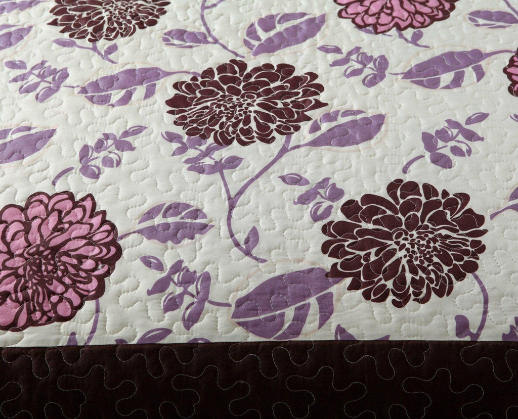DaDa Bedding Bohemian Purple Blooms Floral Garden Pink Brown Bedspread Set (KBJ1629) DaDalogy Bedding Collection
