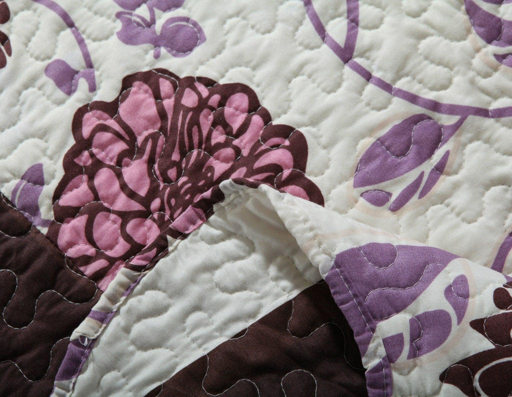DaDa Bedding Bohemian Purple Blooms Floral Garden Pink Brown Bedspread Set (KBJ1629) DaDalogy Bedding Collection