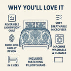 DaDa Bedding Bohemian Summertime White Blue Floral Paisley Bedspread Set (KSX-003) DaDalogy Bedding Collection