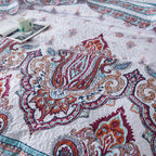 DaDa Bedding Bohemian Summertime White Blue Floral Paisley Bedspread Set (KSX-003) DaDalogy Bedding Collection