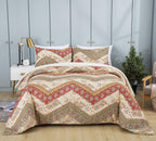 DaDa Bedding Botanical Cranberry Sage Chevron Floral Duvet Cover Set w/ Pillow Cases (JHW-924) DaDalogy Bedding Collection