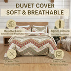 DaDa Bedding Botanical Cranberry Sage Chevron Floral Duvet Cover Set w/ Pillow Cases (JHW-924) DaDalogy Bedding Collection