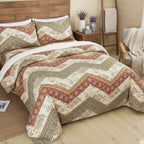 DaDa Bedding Botanical Cranberry Sage Chevron Floral Duvet Cover Set w/ Pillow Cases (JHW-924) DaDalogy Bedding Collection