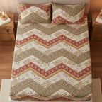 DaDa Bedding Botanical Cranberry Sage Chevron Floral Fitted Bed Sheet w/ Pillow Cases (JHW-924-Fitted) DaDalogy Bedding Collection