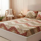 DaDa Bedding Botanical Cranberry Sage Chevron Floral Fitted Bed Sheet w/ Pillow Cases (JHW-924-Fitted) DaDalogy Bedding Collection
