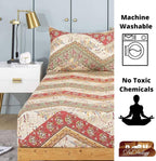 DaDa Bedding Botanical Cranberry Sage Chevron Floral Fitted Bed Sheet w/ Pillow Cases (JHW-924-Fitted) DaDalogy Bedding Collection