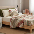DaDa Bedding Botanical Cranberry Sage Chevron Floral Flat Bed Sheet w/ Pillowcases (JHW-924-Flat) DaDalogy Bedding Collection