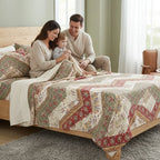 DaDa Bedding Botanical Cranberry Sage Chevron Floral Flat Bed Sheet w/ Pillowcases (JHW-924-Flat) DaDalogy Bedding Collection