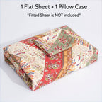 DaDa Bedding Botanical Cranberry Sage Chevron Floral Flat Bed Sheet w/ Pillowcases (JHW-924-Flat) DaDalogy Bedding Collection