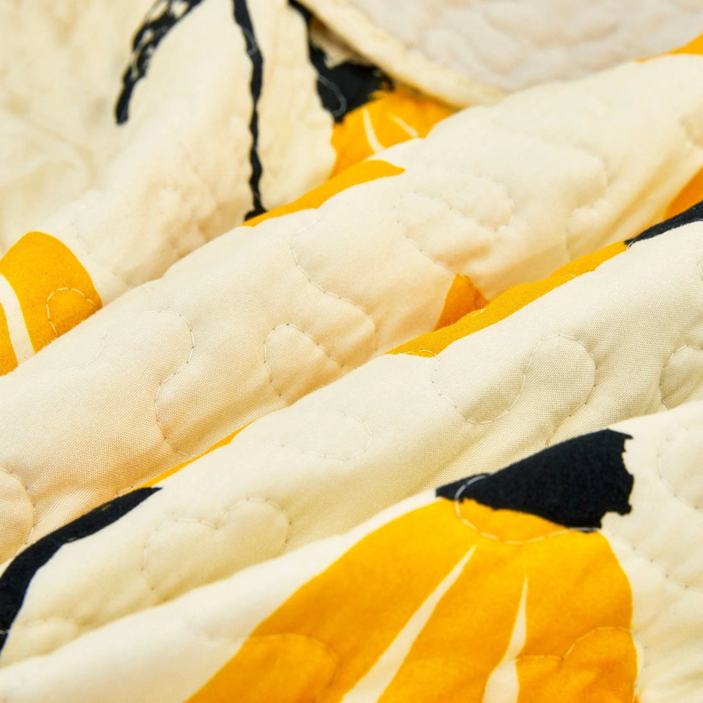 DaDa Bedding Botanical Floral Throw Blanket - Quilted Yellow Fleur Golden Orange Spring Time Tulips - Scalloped Edges Bright Vibrant Ivory Cream - 50 x 60 DaDalogy Bedding Collection