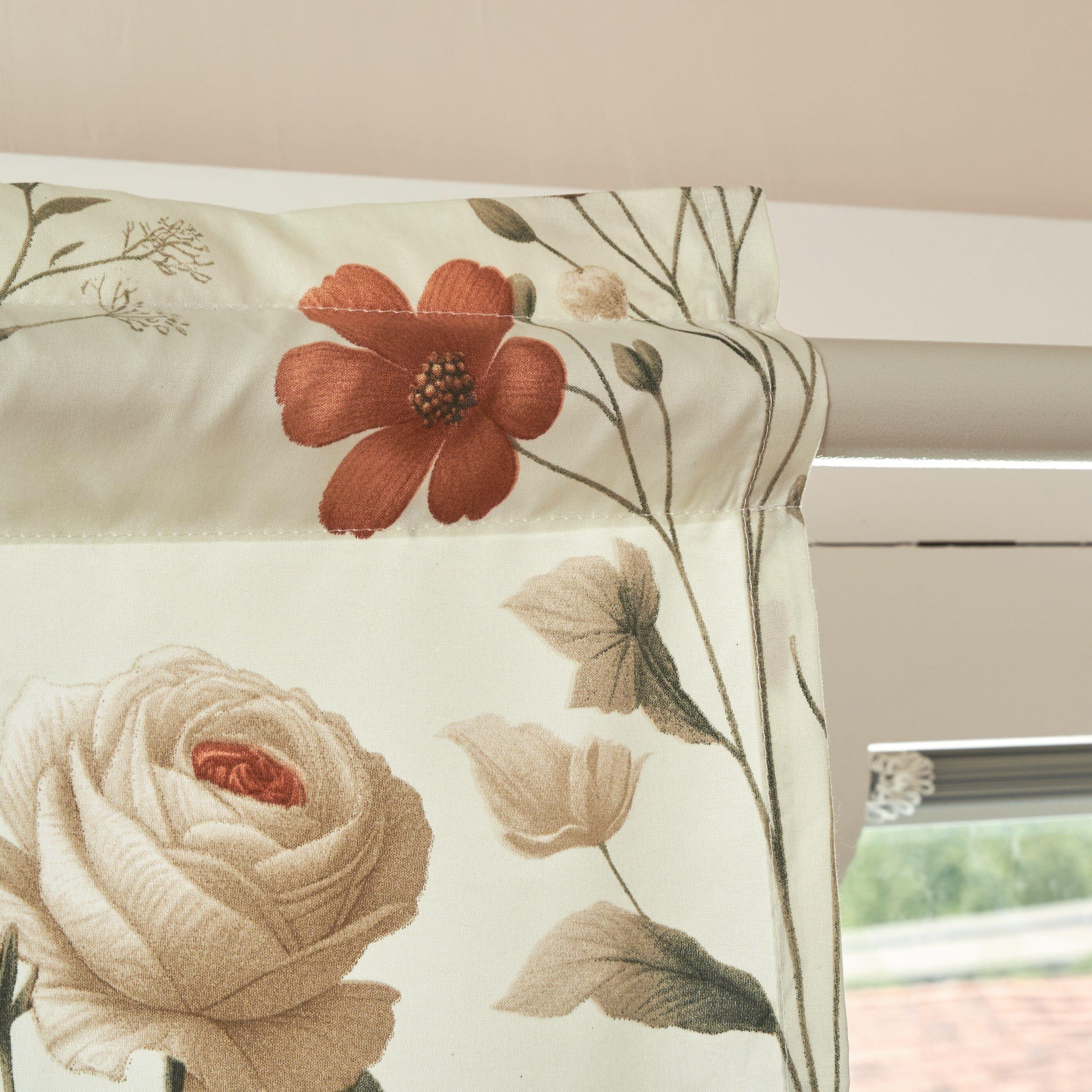 DaDa Bedding Collection Enchanted Meadow Semi-Sheer Valance - Floral Elegance in Beige, Rose, and Soft Green, Light Filtering See Through Microfiber, Rod Pocket Design, 18x52 Inches DaDalogy Bedding Collection