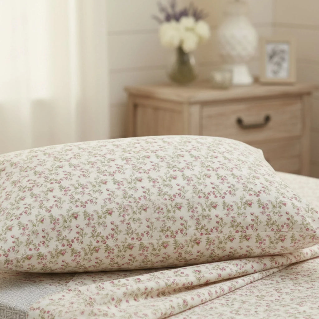 DaDa Bedding Collection Romantic Coquette Sheet Set - 100% Cotton [ Poplin Cotton ] Floral Fitted & Flat Sheets with Pillowcases - Deep Pocket Design - Soft, Breathable, Wrinkle-Resistant DaDalogy Bedding Collection