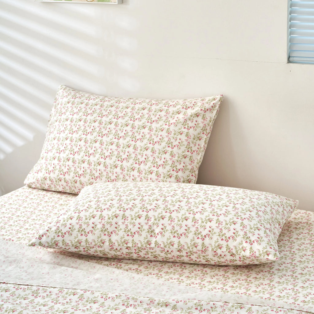 DaDa Bedding Collection Romantic Coquette Sheet Set - 100% Cotton [ Poplin Cotton ] Floral Fitted & Flat Sheets with Pillowcases - Deep Pocket Design - Soft, Breathable, Wrinkle-Resistant DaDalogy Bedding Collection