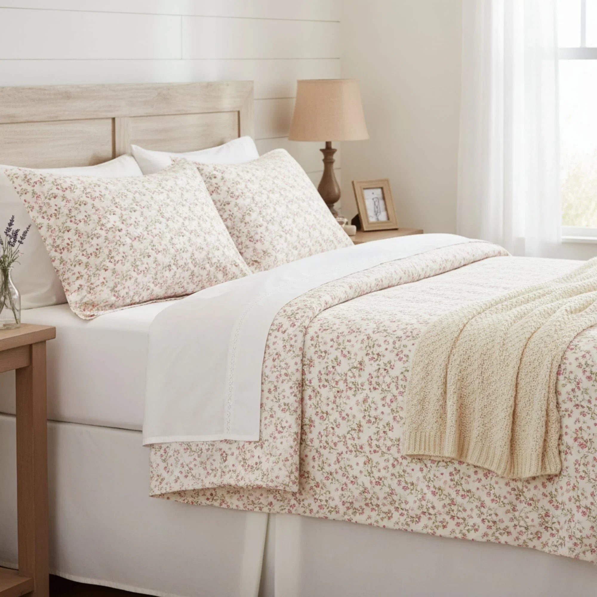 DaDa Bedding Collection Romantic Coquette Sheet Set - 100% Cotton [ Poplin Cotton ] Floral Fitted & Flat Sheets with Pillowcases - Deep Pocket Design - Soft, Breathable, Wrinkle-Resistant DaDalogy Bedding Collection
