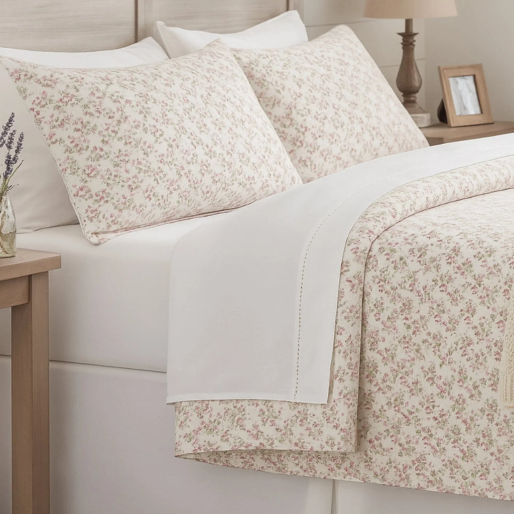 DaDa Bedding Collection Romantic Coquette Sheet Set - 100% Cotton [ Poplin Cotton ] Floral Fitted & Flat Sheets with Pillowcases - Deep Pocket Design - Soft, Breathable, Wrinkle-Resistant DaDalogy Bedding Collection