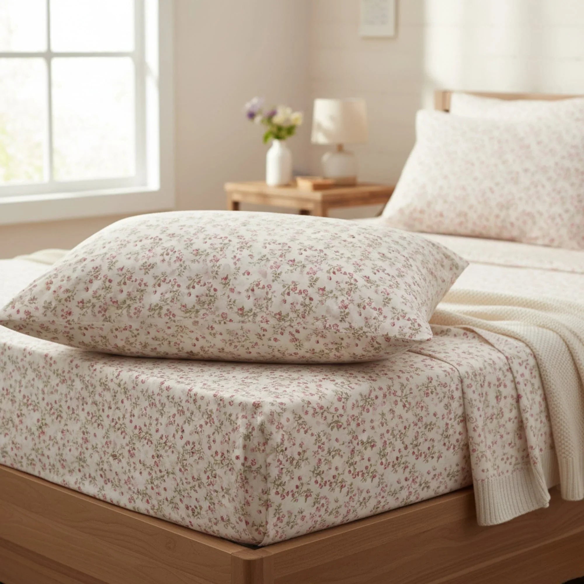 DaDa Bedding Collection Romantic Coquette Sheet Set - 100% Cotton [ Poplin Cotton ] Floral Fitted & Flat Sheets with Pillowcases - Deep Pocket Design - Soft, Breathable, Wrinkle-Resistant DaDalogy Bedding Collection