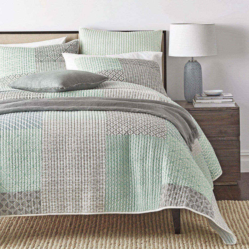 DaDa Bedding Contemporary Mint Green Grey Geometric Cotton Quilted Bedspread Set (JHW-804) DaDalogy Bedding Collection