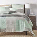 DaDa Bedding Contemporary Mint Green Grey Geometric Cotton Quilted Bedspread Set (JHW-804) DaDalogy Bedding Collection