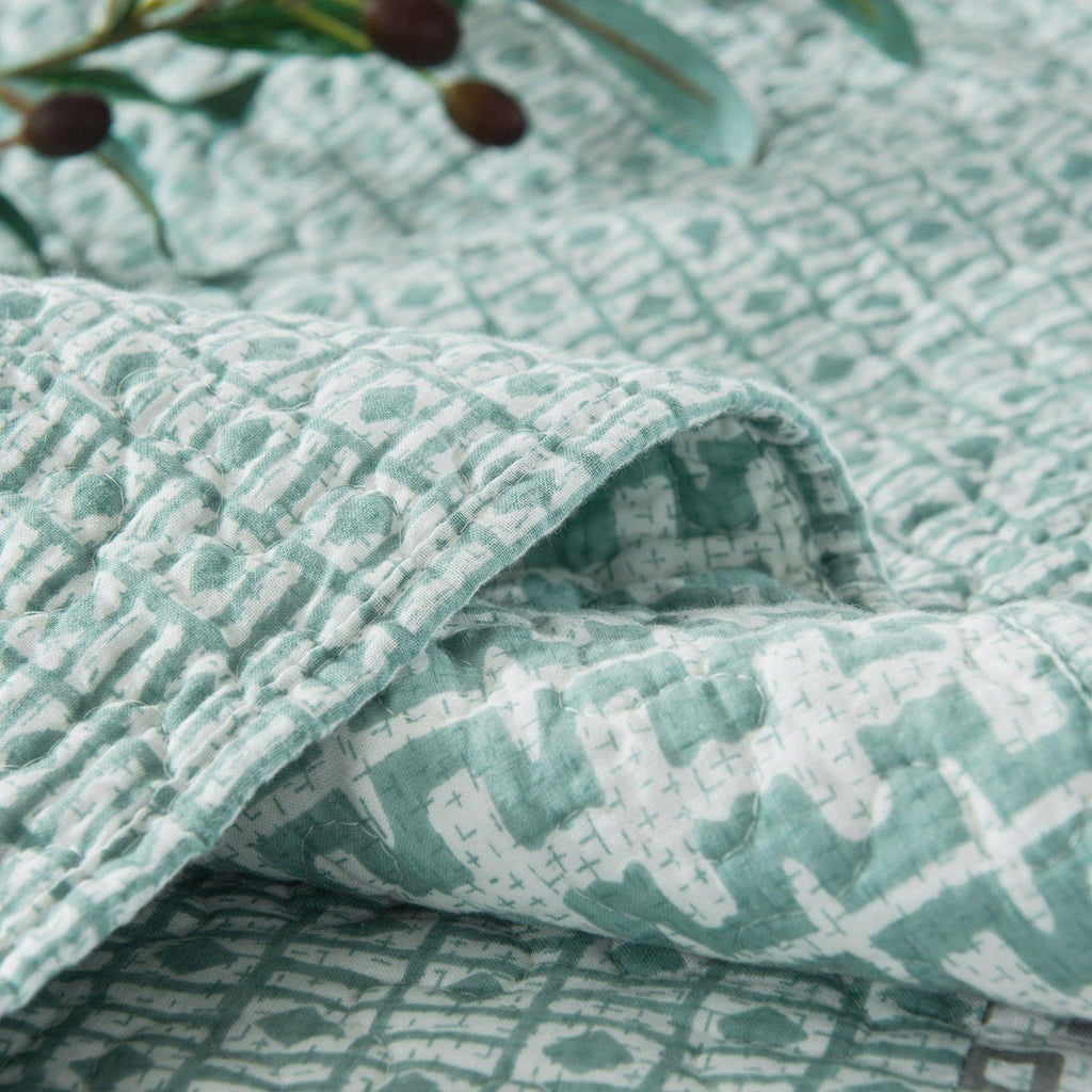 DaDa Bedding Contemporary Mint Green Grey Geometric Cotton Quilted Bedspread Set (JHW-804) DaDalogy Bedding Collection