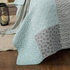 DaDa Bedding Contemporary Mint Green Grey Geometric Cotton Quilted Bedspread Set (JHW-804) DaDalogy Bedding Collection