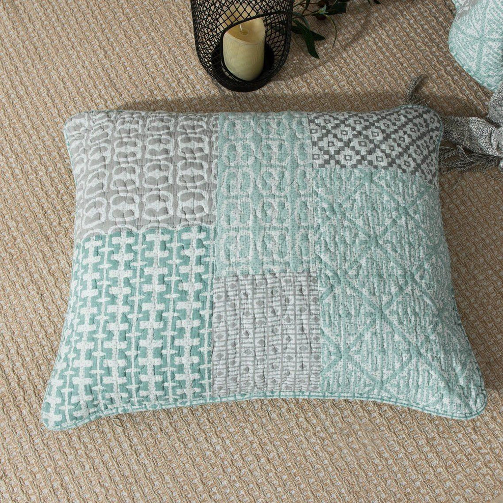DaDa Bedding Contemporary Mint Green Grey Geometric Cotton Quilted Bedspread Set (JHW-804) DaDalogy Bedding Collection