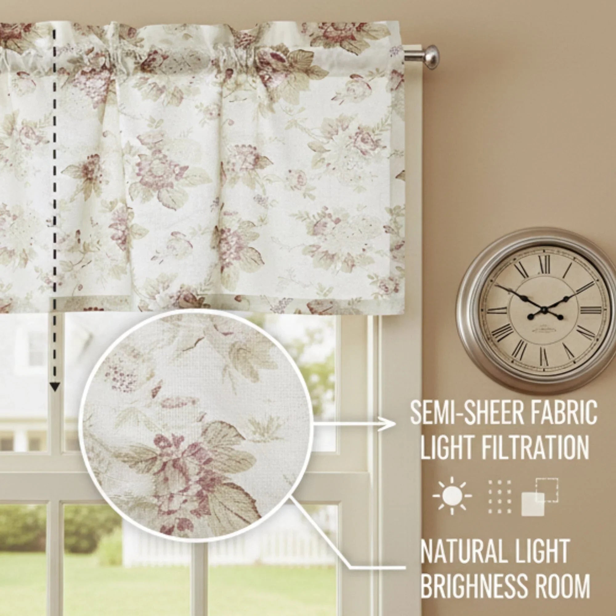 DaDa Bedding Dainty Floral Garden Pastel Roses Cottage Window Curtain Valance - 18" x 52" (3036) DaDalogy Bedding Collection