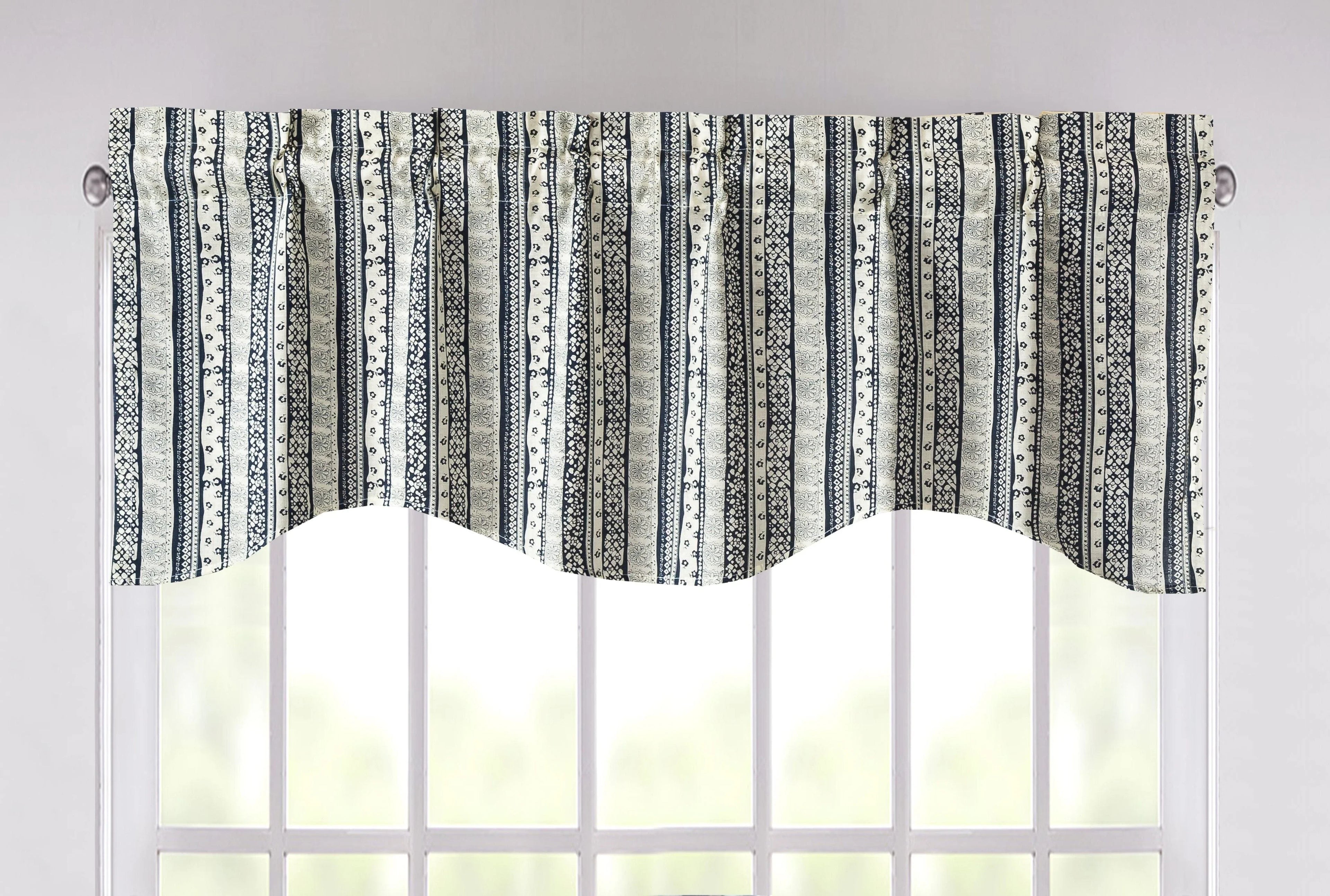 DaDa Bedding Denim Blue Elegance Striped Floral Window Curtain Valance - 18" x 52" (JHW-660) DaDalogy Bedding Collection