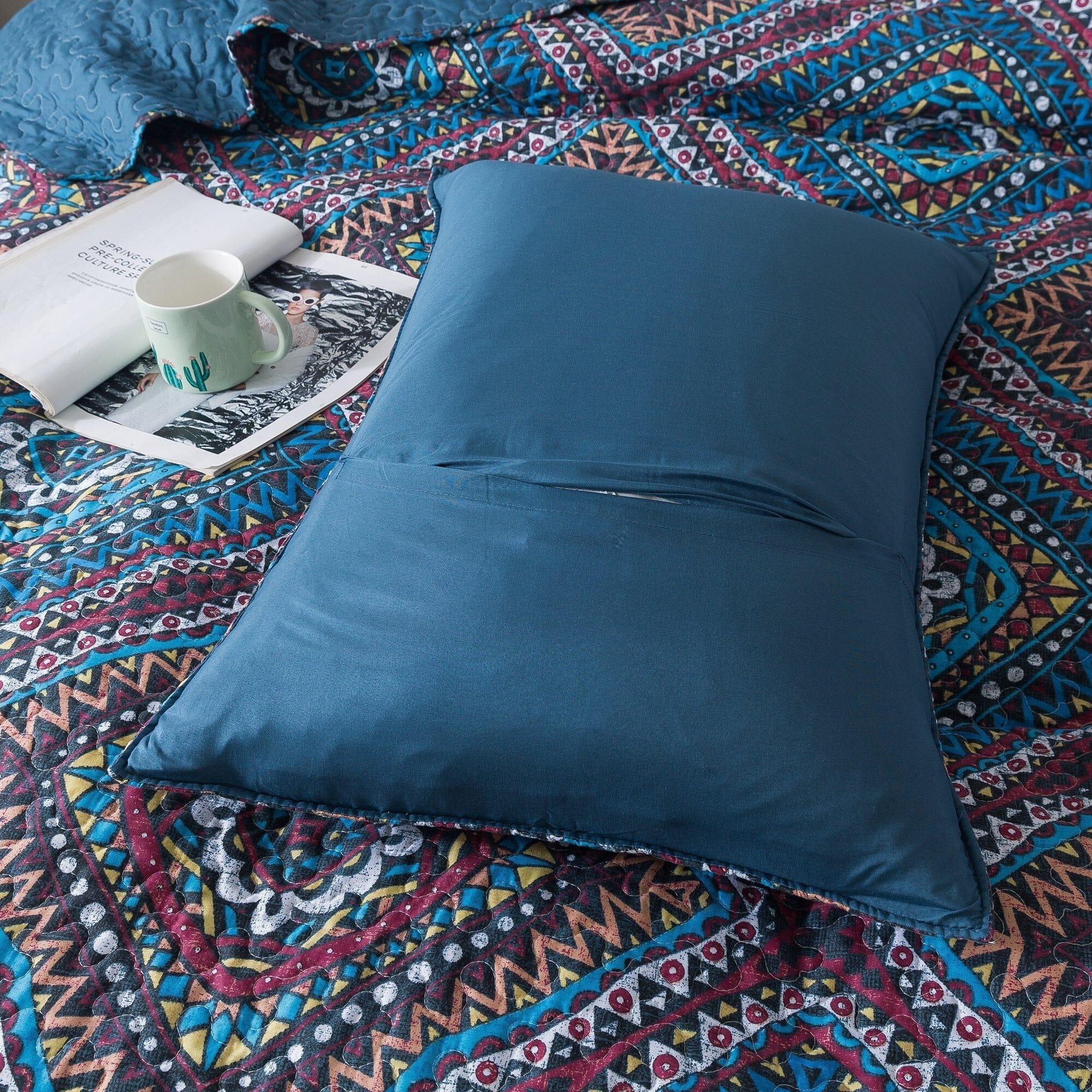 DaDa Bedding Farmhouse Bohemian Native Rustic Navy Blue Geometric Diamond Shapes Bedspread Set (KSX-001) DaDalogy Bedding Collection