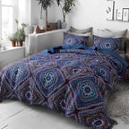 DaDa Bedding Farmhouse Bohemian Native Rustic Navy Blue Geometric Diamond Shapes Bedspread Set (KSX-001) DaDalogy Bedding Collection
