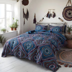 DaDa Bedding Farmhouse Bohemian Native Rustic Navy Blue Geometric Diamond Shapes Bedspread Set (KSX-001) DaDalogy Bedding Collection