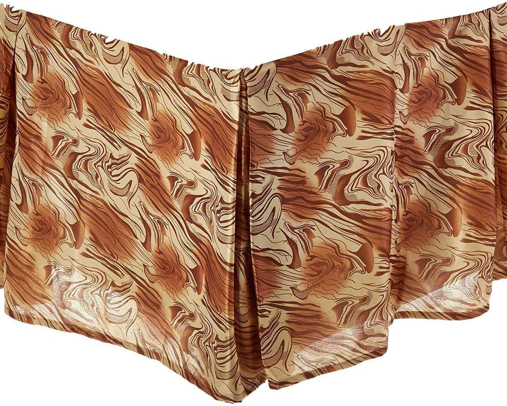 DaDa Bedding Floral Gold & Bronze Brown Dust Ruffle Pleated Bed Skirt - 14" Drop  (BS-BM6169L-1) DaDalogy Bedding Collection