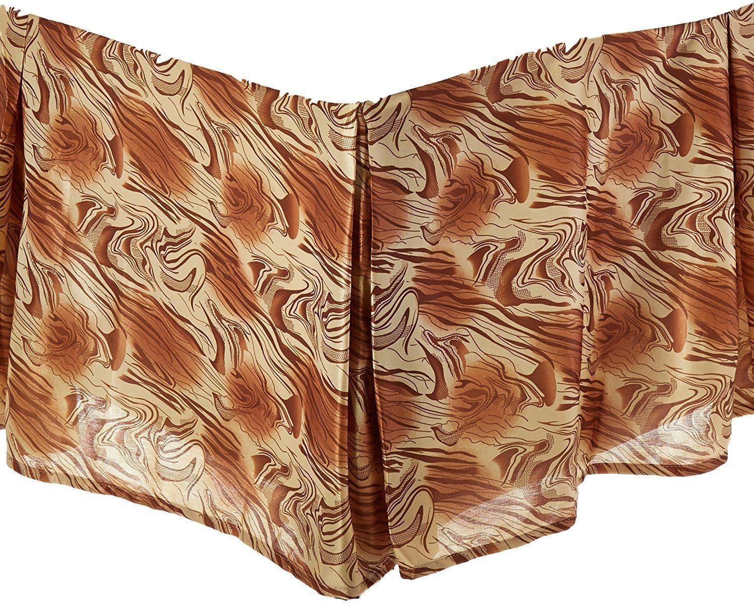 DaDa Bedding Floral Gold & Bronze Brown Dust Ruffle Pleated Bed Skirt - 14" Drop  (BS-BM6169L-1) DaDalogy Bedding Collection