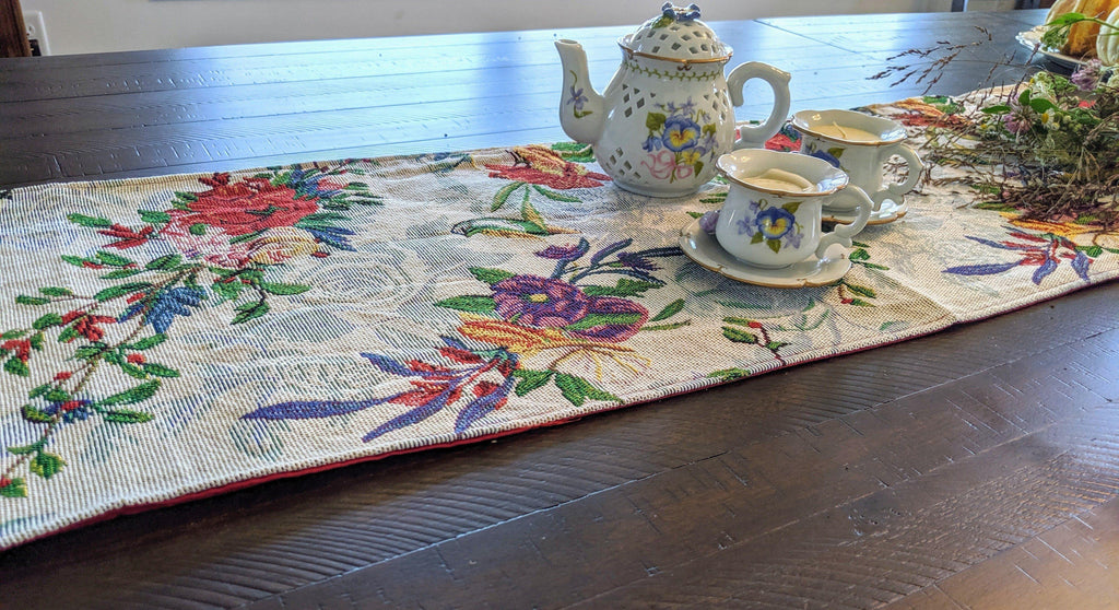 DaDa Bedding Floral Roses Tropical Paradise Birds Woven Tapestry Dining Table Runner (18116) DaDalogy Bedding Collection
