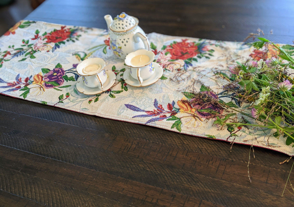 DaDa Bedding Floral Roses Tropical Paradise Birds Woven Tapestry Dining Table Runner (18116) DaDalogy Bedding Collection