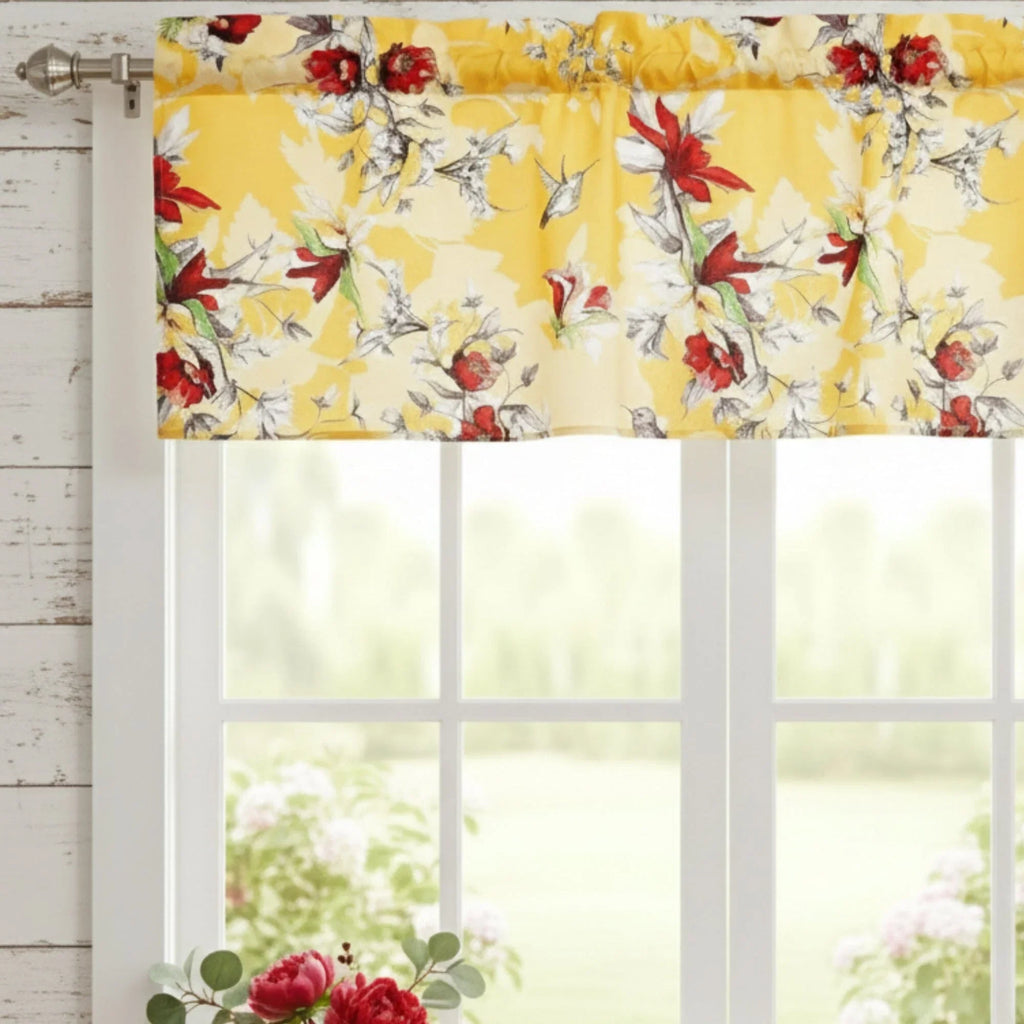 DaDa Bedding Floral Sunshine Yellow Hummingbirds Window Curtain Valance - 18" x 52" (JHW-925) DaDalogy Bedding Collection