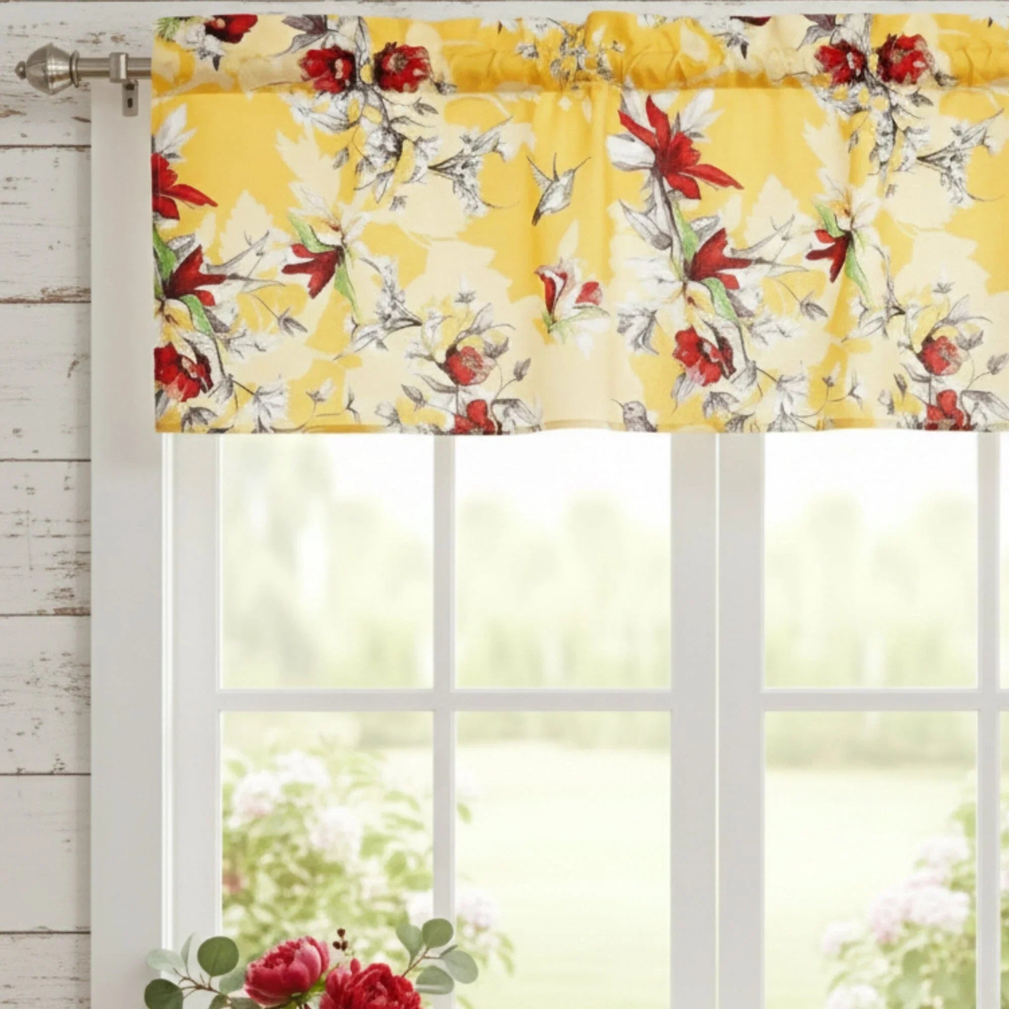 DaDa Bedding Floral Sunshine Yellow Hummingbirds Window Curtain Valance - 18" x 52" (JHW-925) DaDalogy Bedding Collection