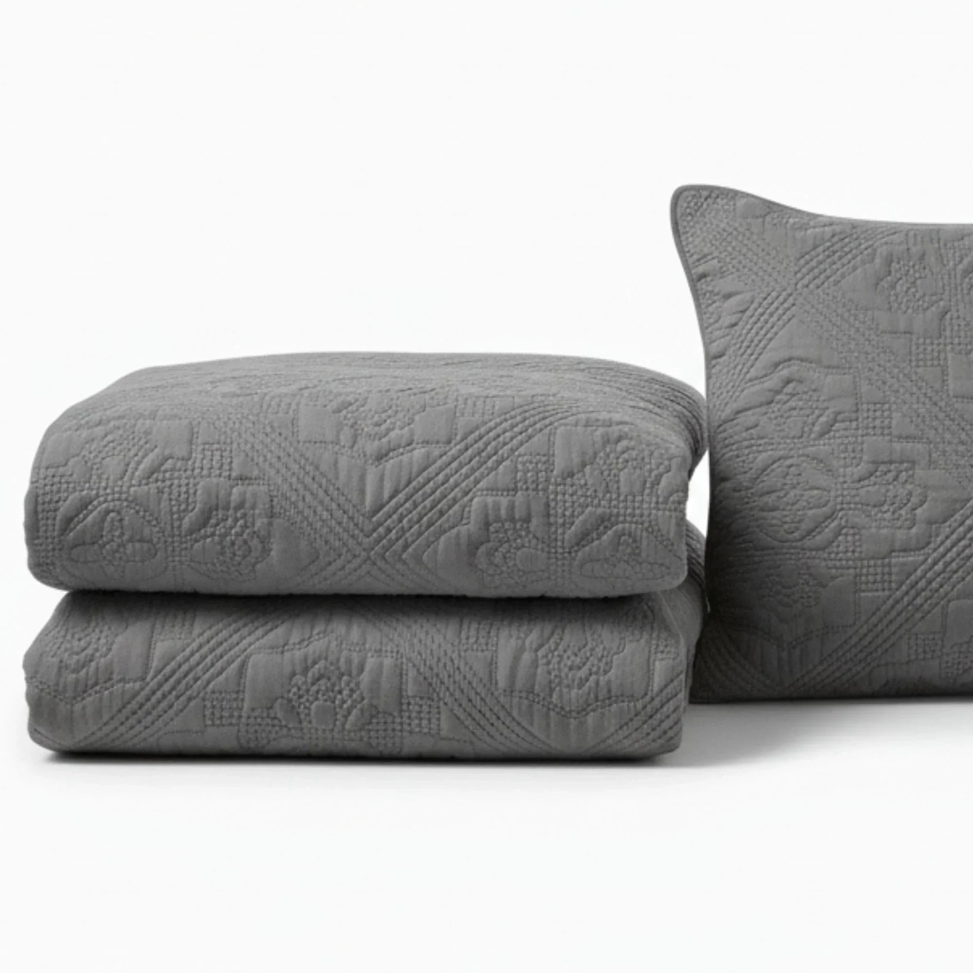 DaDa Bedding Floral Vintage Stone Wash Grey Matelassé Ash Silver Diamond Pattern Quilted Bedspread Set (JHW855) DaDalogy Bedding Collection