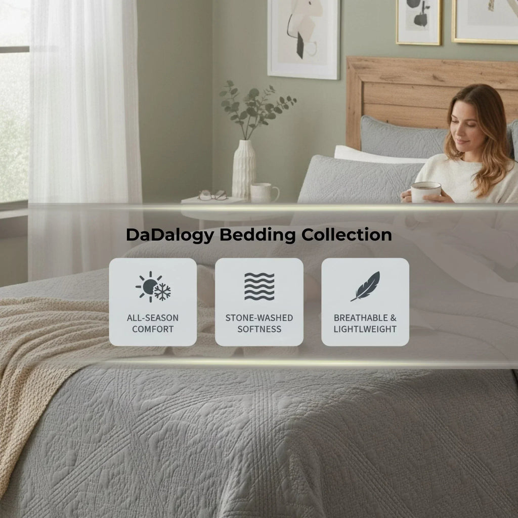 DaDa Bedding Floral Vintage Stone Wash Grey Matelassé Ash Silver Diamond Pattern Quilted Bedspread Set (JHW855) DaDalogy Bedding Collection